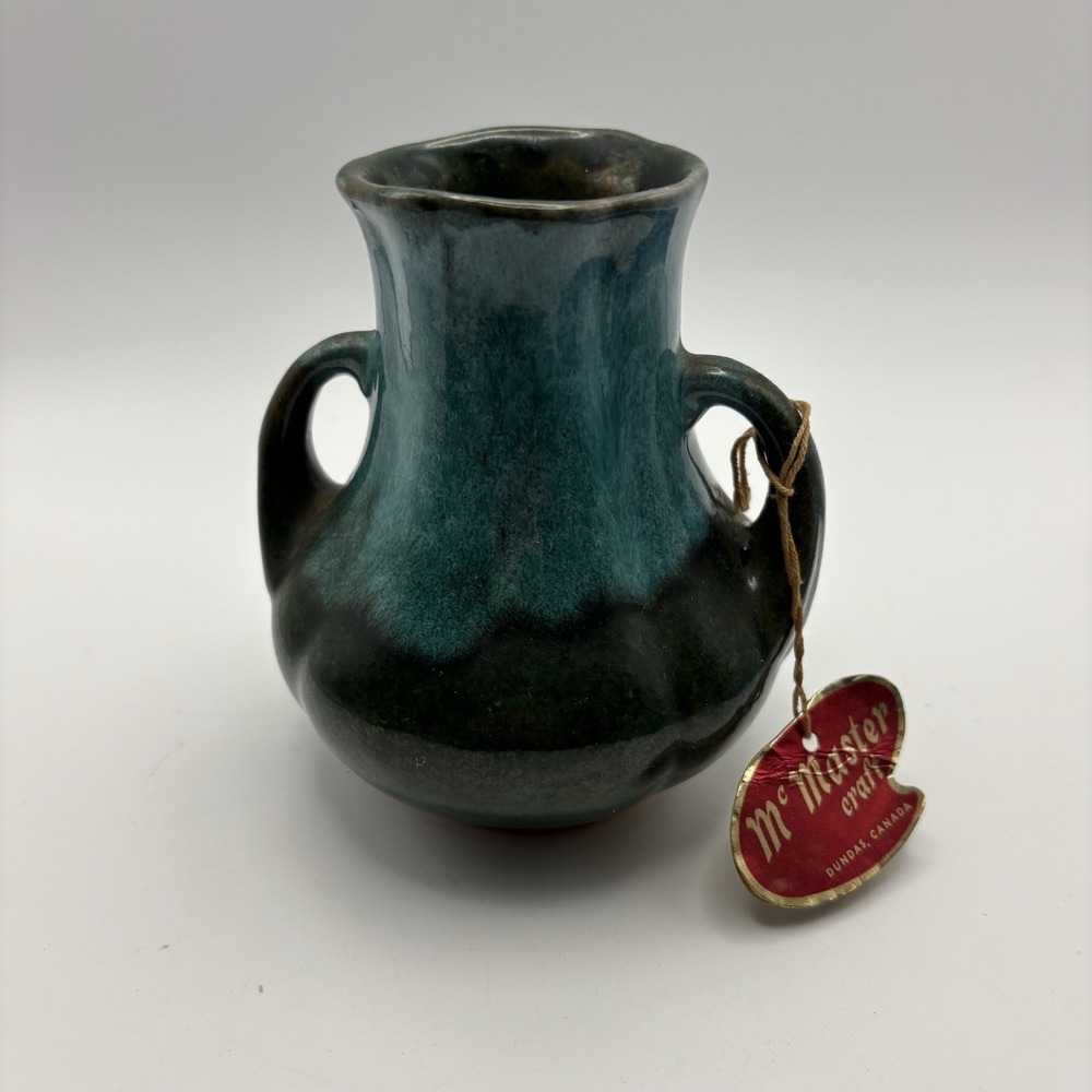 Vtg Blue‎ McMaster Craft Drip Glaze  Pottery Vase Jar Amherst NS Souvenir 2 3/4"